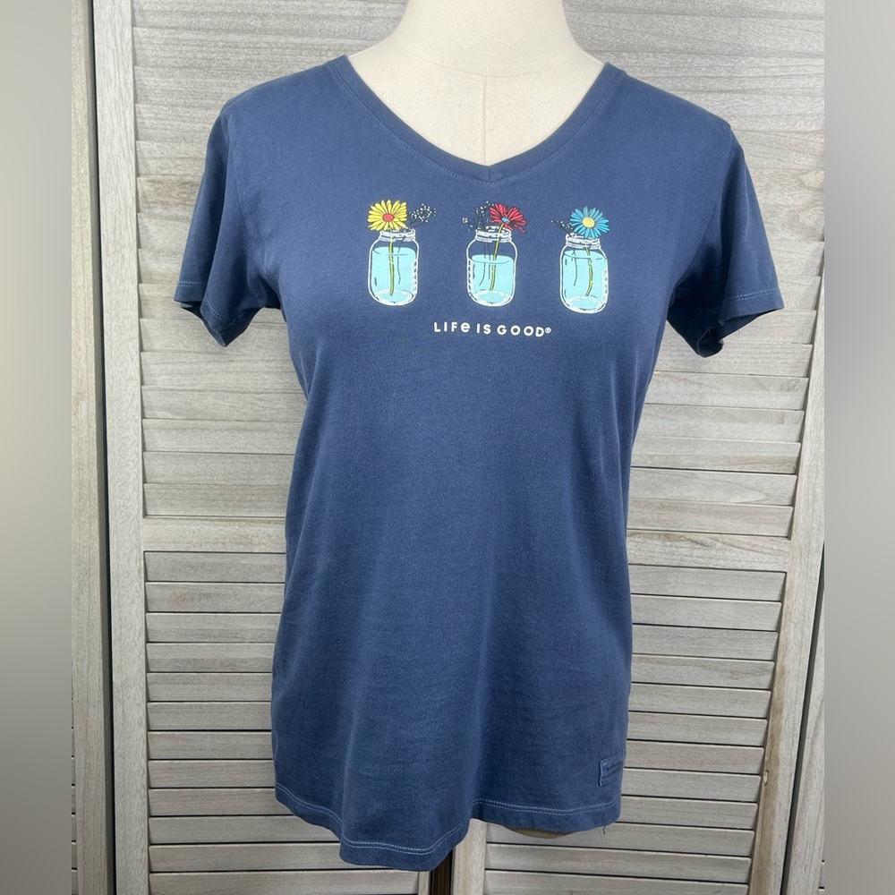LIFE IS GOOD Crusher V Neck Tee Blue-XS